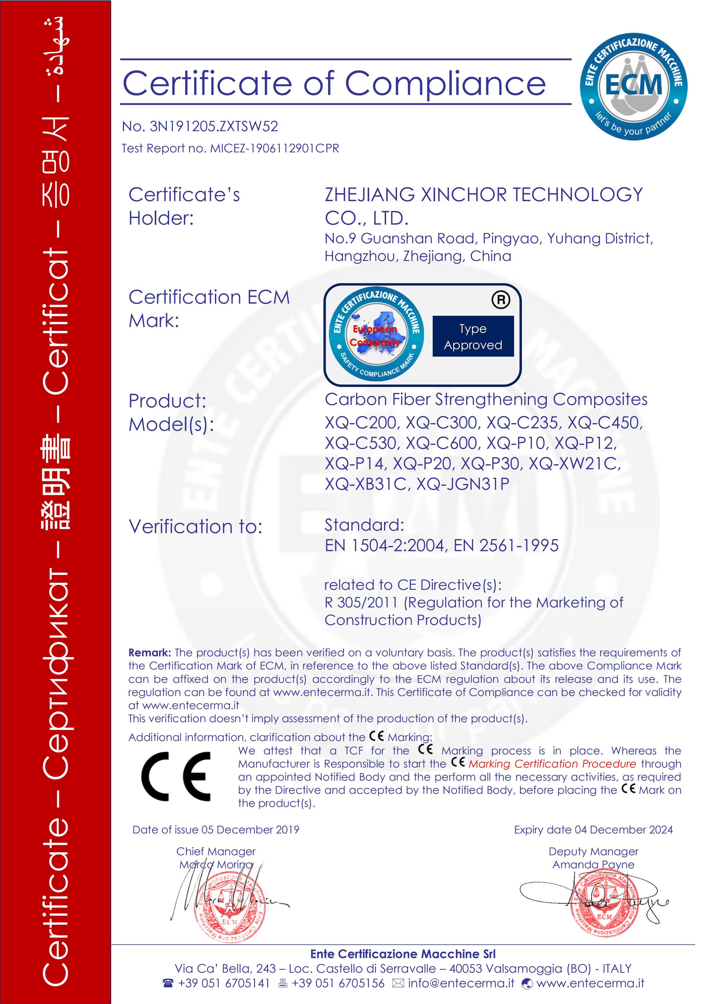 La Cina ZHEJIANG XINCHOR TECHNOLOGY CO., LTD. Certificazioni